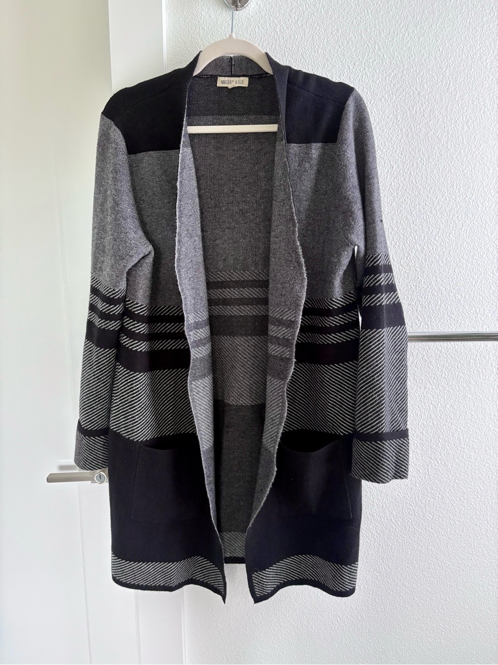 Margeaux & Ellie Women’s Gray & Black Striped Cardigan Sweater